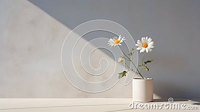 Minimalistic Daisy Vase On Gray Wall - Ultra Photorealistic Ray Tracing Stock Photo