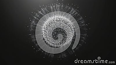 Graphical representation of a virus with minimalistic design featuring intricate details and networking lines Stock Photo