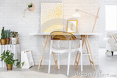 Minimalistic desk and chair Stock Photo