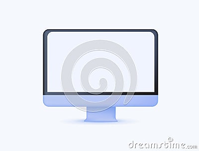 Minimalistic desktop computer mockup. 3D render modern illustration. White background, website template. Blank screen Vector Illustration