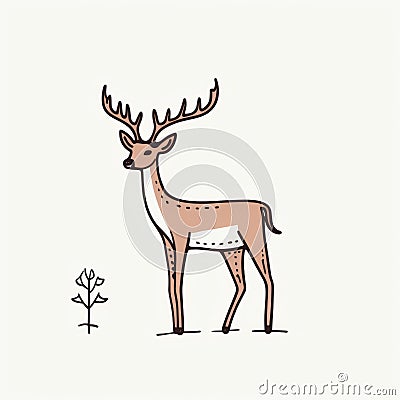 Minimalistic Doodle Illustration Of A Deer In Earthy Colors Cartoon Illustration