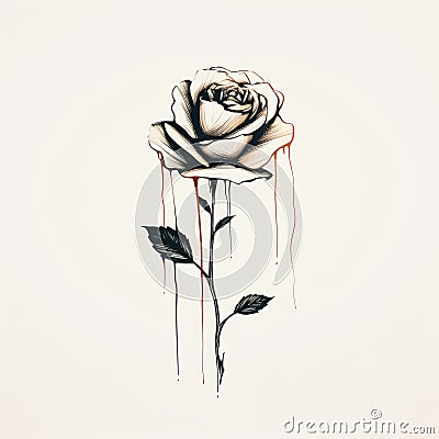 Minimalistic Dripping Rose Drawing: Gothic Art With Vivid Realism Stock Photo