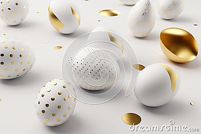 Minimalistic easter background. Created by Generative AI. Easter eggs on white background Stock Photo