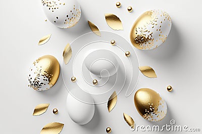 Minimalistic easter background. Created by Generative AI. Easter eggs on white background Stock Photo