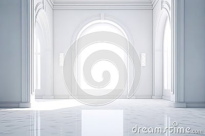 Minimalistic Empty Sunny White Interior with Big Window Stock Photo
