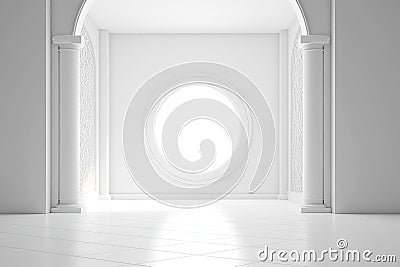 Minimalistic Empty White Room with Big Round Window Stock Photo