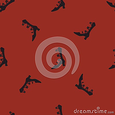 Minimalistic fashion seamless pattern with simple black woman boots ornament. Red pale background Vector Illustration