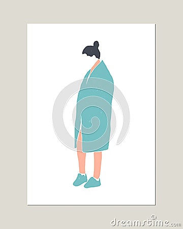 Vector minimalistic fashion woman silhouette portrait. Autumn, winter or spring concept. Natural texture. Print for poster, card Vector Illustration