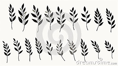 Minimalistic Hand Drawn Leaves: Simple Designs In Black And White Cartoon Illustration