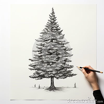 Minimalistic Hand-drawn Spruce Tree Illustration Cartoon Illustration