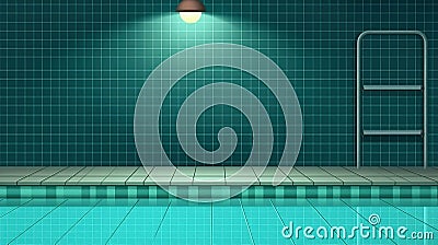 Minimalistic interior of a swimming pool with a metal ladder and light coming from the ceiling. Generative AI Stock Photo