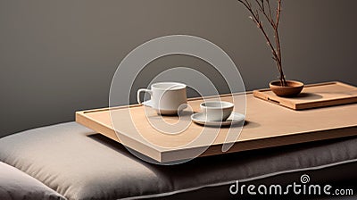 Minimalist Table With Cup And Mug Tray: Zen-inspired Scene Stock Photo