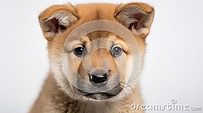 Minimalistic Japanese Style: Cute Akita Puppy Close-up Stock Photo