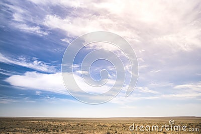 Minimalistic landscape of the Kazakh steppe in Mangistau in May Stock Photo