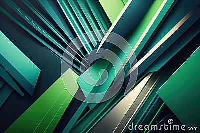 Minimalistic linear design with overlapping lines in cool blue and green hues Stock Photo