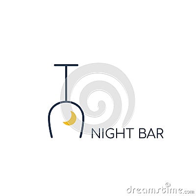 Minimalistic logo for alcoholic bar, shop, restaurant. Night bar lettering with yellow crescent sign. Isolated over black Vector Illustration