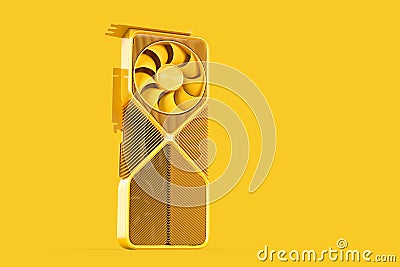 Minimalistic modern computer video graphic card on yellow background. 3D Rendering Stock Photo