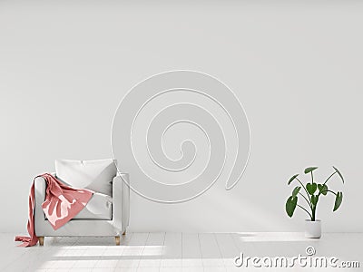 Minimalistic modern interior with an armchair, mockup for your design. You can use this mockup to display your artwork on the wall Stock Photo