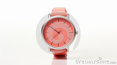 Minimalistic Orange Analog Watch With Coral Colored Design Stock Photo