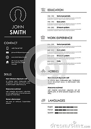 Minimalistic personal resume - cv template Vector Illustration