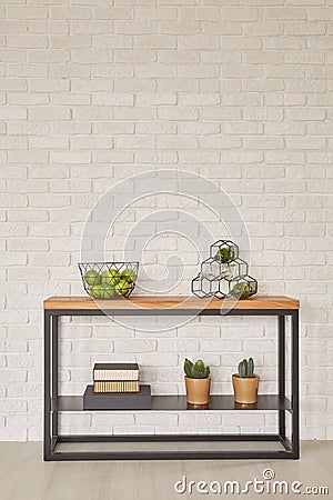 Minimalistic rack with decorations Stock Photo