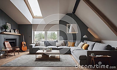 Minimalistic Scandinavian design of a cozy home. Bright interior with wood elements Cartoon Illustration