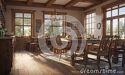 Minimalistic Scandinavian design of a cozy home. Bright interior with wood elements Cartoon Illustration