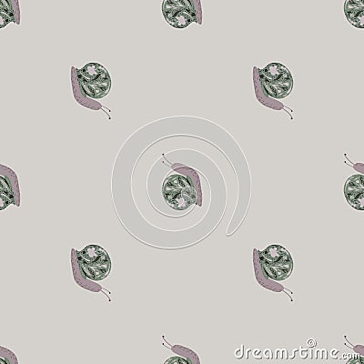 Minimalistic seamless creative fauna pattern with snail ornament. Cartoon animal shapes on grey background Cartoon Illustration