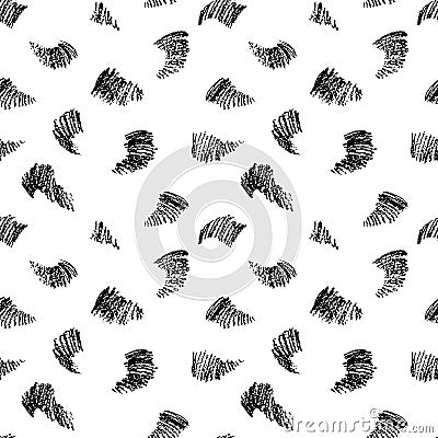 Minimalistic seamless pattern with black scrawls. Modern pattern with hand drawn shapes. Sketchy vector background. Vector Illustration