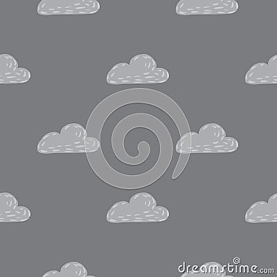 Minimalistic seamless weather pattern with clouds simple silhouettes. Hand drawn shapes in grey palette artwork Cartoon Illustration