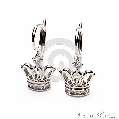 Minimalistic Silver Crown Earrings: Childlike Charm With Classic Elegance Stock Photo