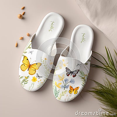 Minimalistic Slippers With Spring Theme Stock Photo