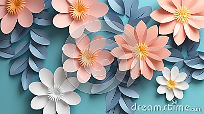 minimalistic style of 3D floral design that will add freshness to your background: delicate flowers, Stock Photo