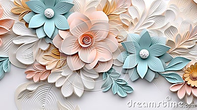 minimalistic style of 3D floral design that will add freshness to your background: delicate flowers, Stock Photo