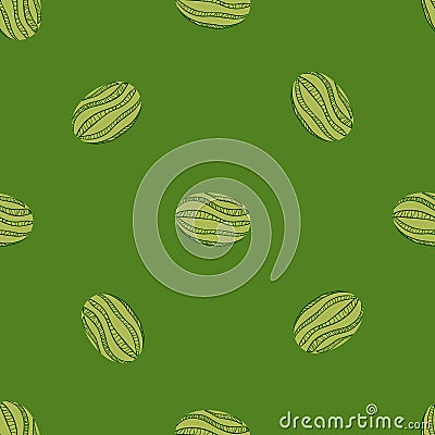 Minimalistic style seamless pattern with simple abstract watermelon elements. Green background Vector Illustration