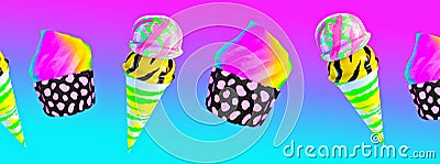 Minimalistic stylized collage banner art. 3d render stylish sweet candy space. Fast food lover concept Stock Photo