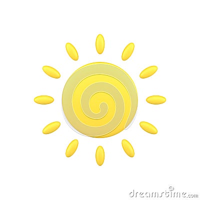 Minimalistic sun 3d icon. Yellow symbol of hot summer and bright weather Vector Illustration