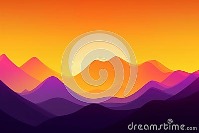 Minimalistic sunset graphics behind the mountains, generative ai Stock Photo