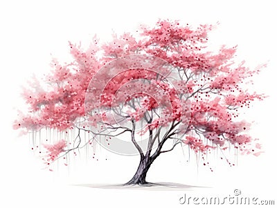 Minimalistic Superb Watercolor Illustration of Flowering Dogwood Tree AI Generated Cartoon Illustration