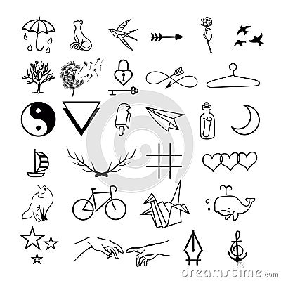 Minimalistic tattoos vector set. Vector Illustration