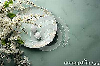 A minimalistic treat on a light green Easter table Stock Photo