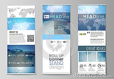 The minimalistic vector illustration of editable layout of roll up banner stands, vertical flyers, flags design business Vector Illustration