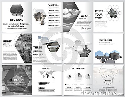 The minimalistic vector illustration of the editable layout of square design bi fold covers design templates for Vector Illustration