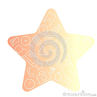 Minimalistic Vector illustration of icons on the topic of internet, applications, business in the form of a star. Orange Gradient Cartoon Illustration