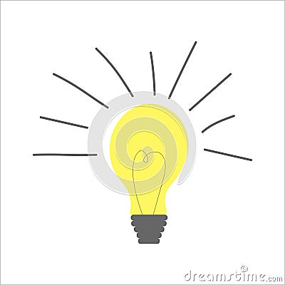 Minimalistic vector illustration of a light bulb lit up, an idea came up. Idea symbol sweetheart Vector Illustration