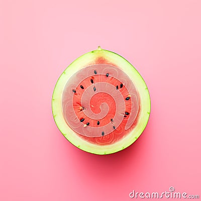 Minimalistic Watermelon Slice Design On Light Yellow Background Stock Photo