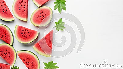 Minimalistic Watermelon Slices On White Background Stock Photo