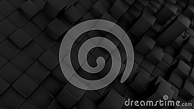 Minimalistic waves pattern made of cubes. Abstract Black Cubic Waving Surface Futuristic Background. 3d render illustration Cartoon Illustration