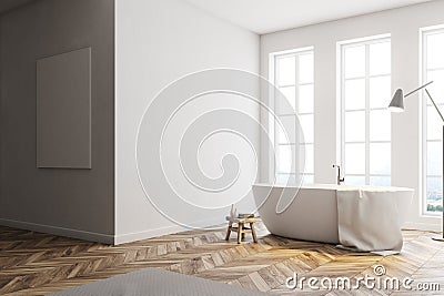 Minimalistic white bathroom corner, poster Stock Photo