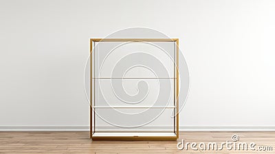 Minimalistic White Curio Cabinet With Golden Empty Frame Stock Photo